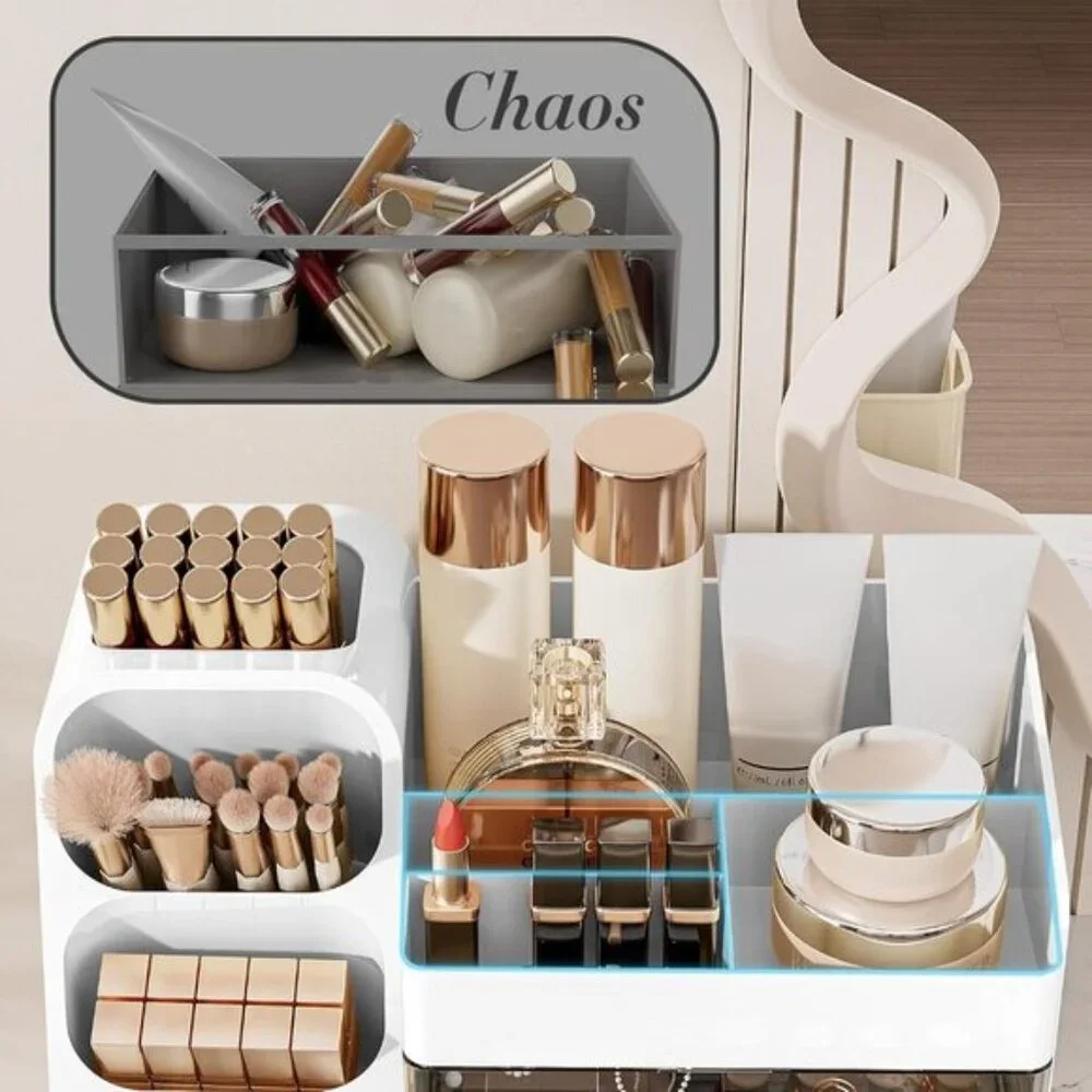 New Makeup Organizer with Drawers & Brush Holder for Vanity & Skincare Storage